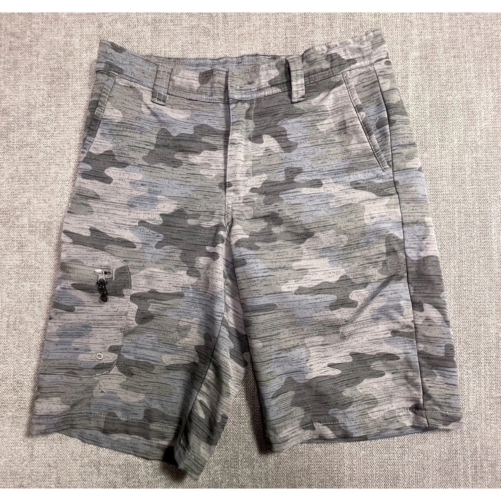 Magellan Outdoors Fish Gear Boys 12 Gray Camo Water Repellent Fishing Shorts